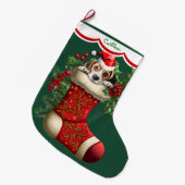 Niedlicher Beagle Puppy Peeking Großer Weihnachtsstrumpf (Vorderansicht (hängend))
