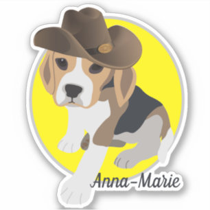 NIEDLICHER BEAGLE PUPPY PICTURE COWBOY HAT NAME GE AUFKLEBER