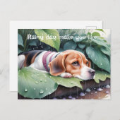 Niedlicher Beagle Rainy Day Green Botanical Postkarte (Vorne/Hinten)