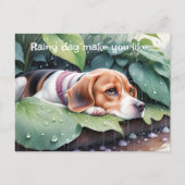 Niedlicher Beagle Rainy Day Green Botanical Postkarte (Vorderseite)