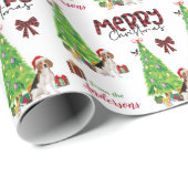 Niedlicher Beagle, Vogel und Weihnachtsbaum Geschenkpapier (Rolleneckpunkt)