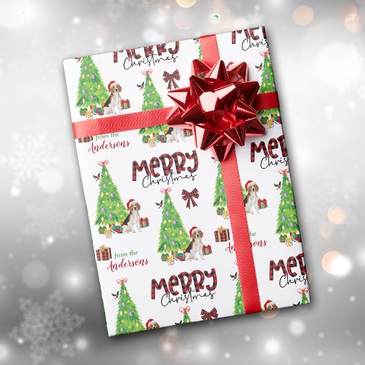 Niedlicher Beagle, Vogel und Weihnachtsbaum Geschenkpapier