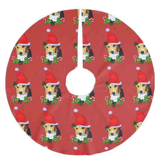 Niedlicher Beagle Weihnachten froh Polyester Weihnachtsbaumdecke (Vorderseite)