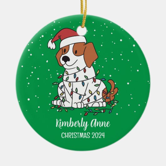 Niedlicher Beagle Weihnachts-Hund Schnee Winterurl Keramik Ornament (Vorne)