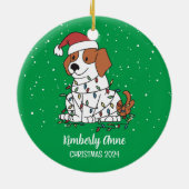Niedlicher Beagle Weihnachts-Hund Schnee Winterurl Keramik Ornament (Hinten)