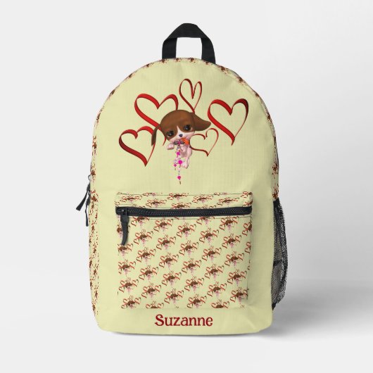 Niedlicher Beagle Welpe Red Hearts Personalisiert Bedruckter Rucksack (Vorderseite)