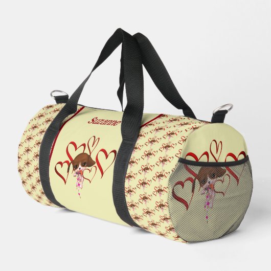 Niedlicher Beagle Welpe Red Hearts Personalisiert Duffle Bag (Rechte Ecke)
