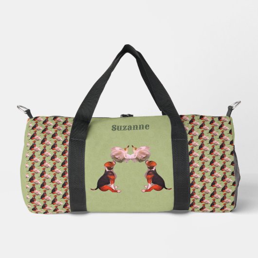 Niedlicher Beagle Welpe Weißrosen Tier Personalisi Duffle Bag (Vorderseite)