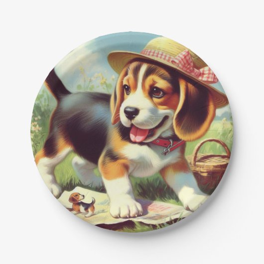 Niedlicher Beagle Welpenmalerei Pappteller (Vorderseite)