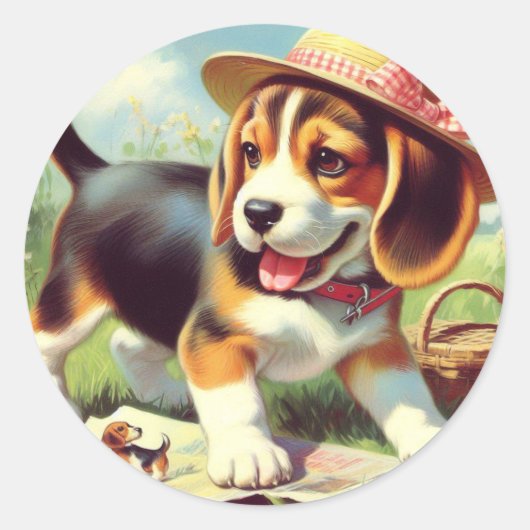 Niedlicher Beagle Welpenmalerei Runder Aufkleber (Vorderseite)