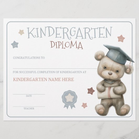Niedlicher Bear Kindergarten Diplom (Vorderseite)