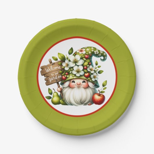 Niedlicher Begrüßungsgarten Party Gnome Pappteller (Vorderseite)