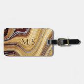 Niedlicher beige-brauner Marmor Glitzer Monogramm Gepäckanhänger (Vorderseite horizontal)