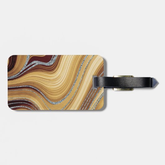 Niedlicher beige-brauner Marmor Glitzer Monogramm Gepäckanhänger (Rückseite horizontal)