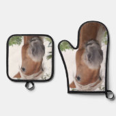 Niedlicher belgischer Pferdewechsel Ofenhandschuh & Topflappen-Set (Vorderseite)