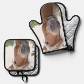 Niedlicher belgischer Pferdewechsel Ofenhandschuh & Topflappen-Set (Vorderseite/Rückseite)