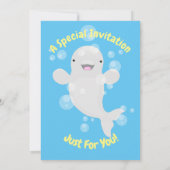 Niedlicher Beluga Wal personalisierter Cartoon Geb Einladung (Rückseite)