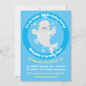 Niedlicher Beluga Wal personalisierter Cartoon Geb Einladung (Vorderseite)