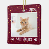 Niedlicher benutzerdefinierter Cat Name Jahr Paw P Keramikornament (Links)