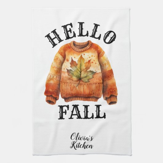 Niedlicher benutzerdefinierter Herbst | Hello Fall Geschirrtuch (Vertikal)