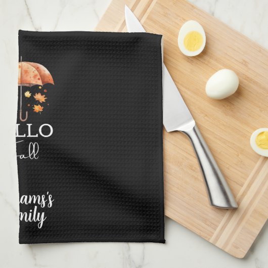 Niedlicher benutzerdefinierter Herbst | Hello Fall Geschirrtuch (Viertel Falte)