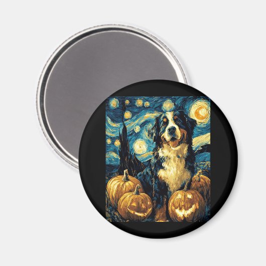 Niedlicher Berner Hund Halloween Kürbislaterne Magnet (Vorderseite/Rückseite)