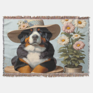 Niedlicher Berner Hund mit Hut und Blume Decke