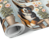 Niedlicher Berner Hund mit Hut und Blume Geschenkpapier (Rolleneckpunkt)
