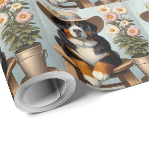 Niedlicher Berner Hund mit Hut und Blume Geschenkpapier