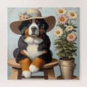 Niedlicher Berner Hund mit Hut und Blume Puzzle (Vertikal)