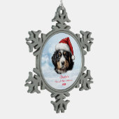 Niedlicher Berner Hund Weihnachtsmannmütze Paw Cus Schneeflocken Zinn-Ornament (Links)