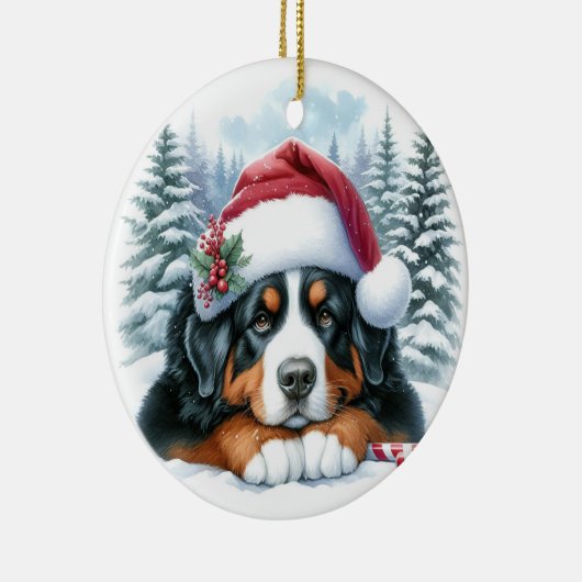 Niedlicher Berner Hund Weihnachtsmannmütze Wasserf Keramik Ornament (Rechts)