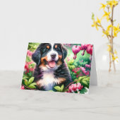 Niedlicher Berner Hund Welpenbluten Karte (Gelbe Blume)