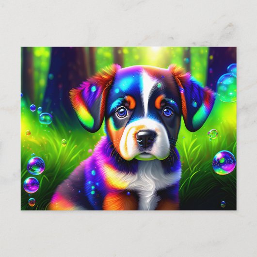 Niedlicher bernischer Hundewelpen auf der Wiese Postkarte (Vorderseite)