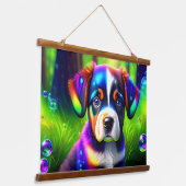 Niedlicher bernischer Hundewelpen auf der Wiese Wandteppich Mit Holzrahmen (Gewinkelt)