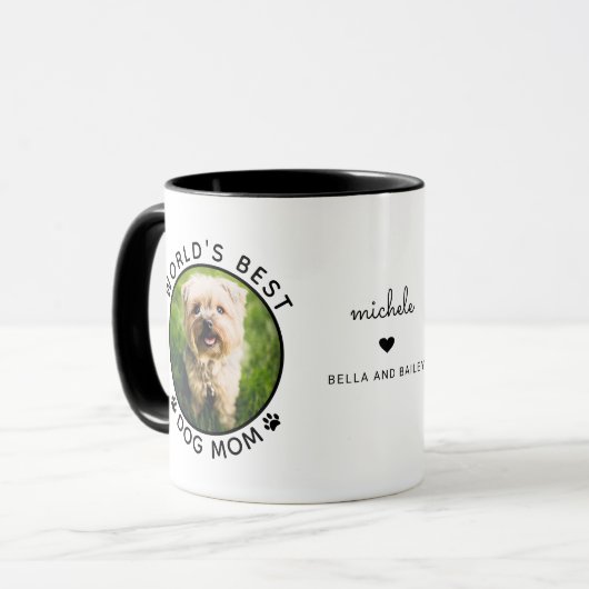 Niedlicher bester Hund Mama Zwei Foto Moderne Typo Tasse (Vorderseite Links)