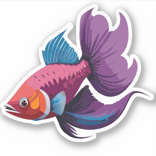 Niedlicher Beta-Fisch-Cartoon Aufkleber (Vorderseite)