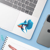 Niedlicher Beta-Fisch-Cartoon Aufkleber (Laptop mit iPhone)