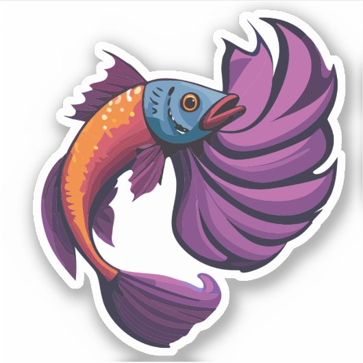 Niedlicher Beta-Fisch-Cartoon Aufkleber (Vorderseite)