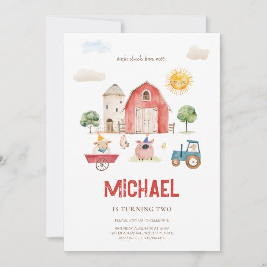 Niedlicher Betrieb zum Geburtstag Einladung (Vorderseite)