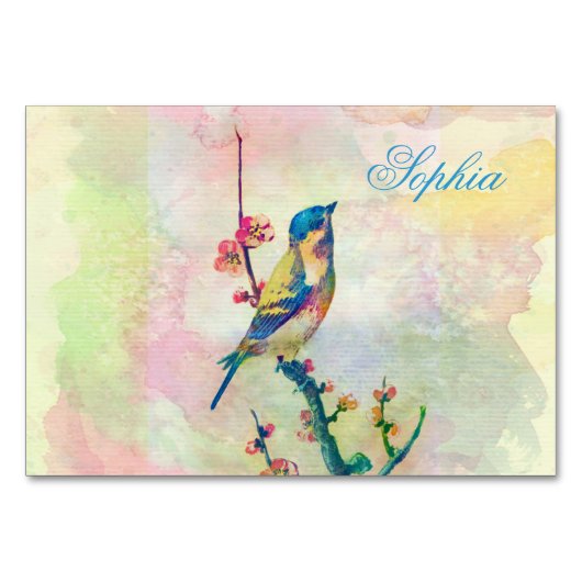 Niedlicher, bezaubernder Vintager Wasserfarbenvoge Tischnummer (Vorderseite)