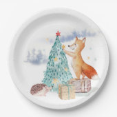 Niedlicher bezaubernder Weihnachtsfox Pappteller (Vorderseite)