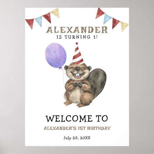 Niedlicher Biber 1. Geburtstag Poster (Vorne)