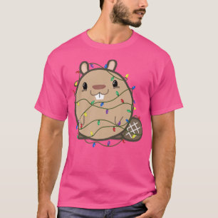 Niedlicher Biber bedeckt in Weihnachten Lichter fe T-Shirt