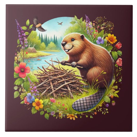 Niedlicher Biber, der Zuhause Fliese (Vorderseite)