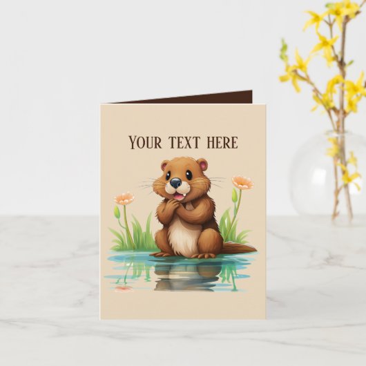 Niedlicher Biber fügt Text zu jedem Zweck hinzu Karte (Gelbe Blume)