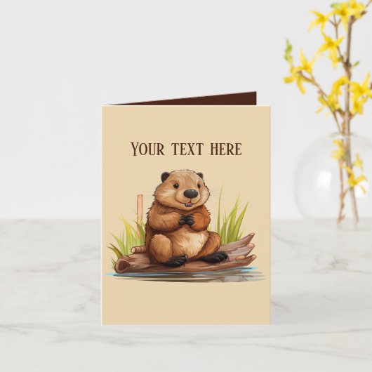 Niedlicher Biber fügt Text zu jedem Zweck hinzu Karte (Gelbe Blume)