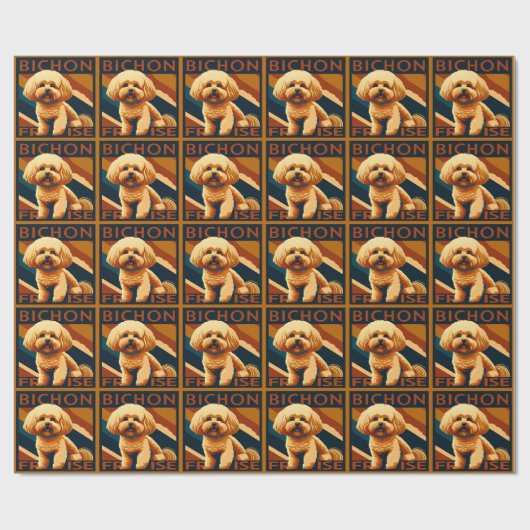 Niedlicher Bichon Frise Puppy Doster Retro Poster Geschenkpapier (Flach)