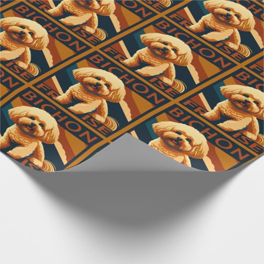 Niedlicher Bichon Frise Puppy Doster Retro Poster Geschenkpapier (Ecke)