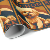 Niedlicher Bichon Frise Puppy Doster Retro Poster  Geschenkpapier (Rolleneckpunkt)